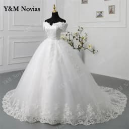 Y&M Novias Customized Off Shoulder Plus Size Vestido De Noiva Wedding Dress Long Train or Floor Appliqe Bridal Tulle Mariage