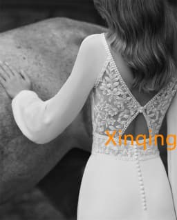 Customized Elegant White Chiffon Wedding Dress with O-Neck Long Sleeves Sexy Court Train Backless Special Occasion Gowns