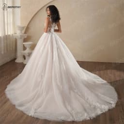 BEPEITHY Customized A-Line Champagne Wedding Dresses 2025 Spring V Neck Sleeveless Romantic Bride Ivory Bridal Gown Vestidos