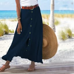 Summer Women's Skirt Cotton Linen Important Button Slit Flower Print Fashion Versatile Vacation Beach Midi Skirt