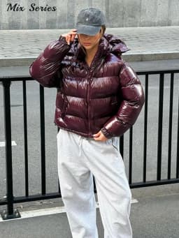 Fashion Glossy Padded Jacket Women's Solid Hooded Long Sleeve Zipper Warm Down Coat 2026 Autumn Winter New Lady Casual Outerwear