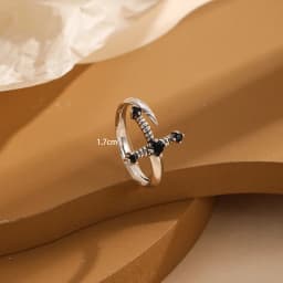 Kinitial Sword ring, Dagger ring, adjustable ring, sword jewelry, gothic ring, gothic jewelry, black CZ sword ringsword ring