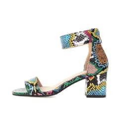 Oversized Floral Snake Print Sexy Peep Toe Sandals Plaid Chunky Heel Back Zipper Summer Party Cheap Women's Sandals