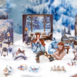 Journal GO 30pcs Warm Moments Sticker Pack PET Diorama Journal Material Winter Girl Collage Decor Themed Creative Stationery