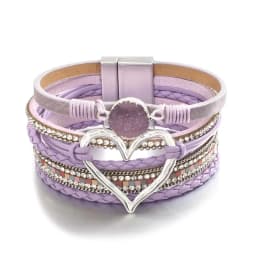 Amorcome Fashion Braided Leather Wrap Bracelets Bangles Multilayer Resin Stone Hollow Heart Charm Bracelets Women Gift Pulseira
