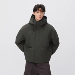 Semir Men Down Jacket 80 Percent Down Fill Drawstring Hooded Solid Color Workwear Large Pocket 2026 New Winter Daily Wear