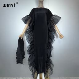 WINYI Solid Color Pleated Elastic Slim Dress Beach Wear Kaftan Abaya Dubai Luxury Party Dress Evening Dress Abaya Muslim Woman