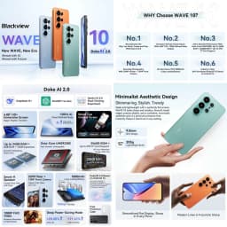 Blackview WAVE 10 Smartphone 8GB+256GB 6.88'' Android 16 Unisoc UMS9230E 5000mAh 4G Cell Phone