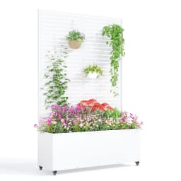 71in Metal Planter Box Trellis With Wheels Raised Garden Bed Privacy Screen For Climbing Plants Vegetables Vines Patio Balcony