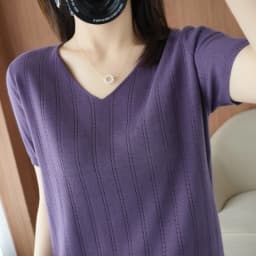 Summer New Thin 100% Pure Cotton Short-Sleeved Sweater Tees Women's V-neck Pullover T-Shirt Hollow Design Casual Knit Tops
