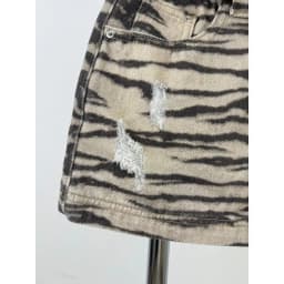 Summer New High Street Zebra Pattern Denim Short Skirt with Holes A-shaped Skirt