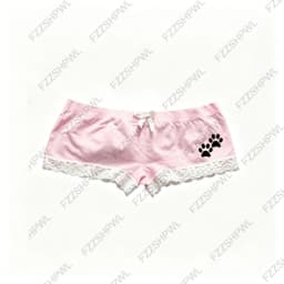 Y2K American Style Pink Cute Cat Paw Print Shorts Hot Pants with Bow and Lace Trim for Dance Summer Gothic Trendy Women Clothing