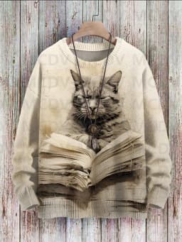 Cute Black Cat Flower Birds Art Pattern Print Casual Knit Pullover Sweater Classic Sweater Men's For Women's Pullover