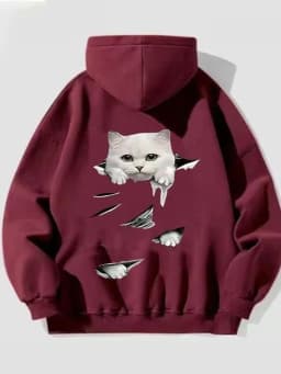 Cute Cat Thick Hoodies Women Fall Winter Warm Loose Long Sleeve Soft Tops Coats Vintage Lady Casual Preppy Style Kawaii Pullover
