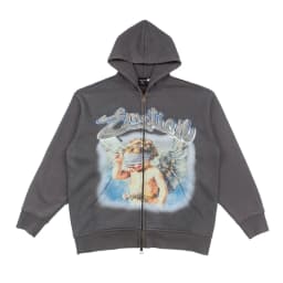 Oversized Hooded Pullover Sweatshirt Hip Hop Punk Men's and Women's Baggy Full Zipper Jacket Angel Graffiti Printed Wash Hoodie