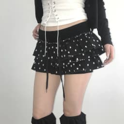 Women's Y2K Star Print Ruffle Mini Skirt High Waist Layered Flounce Shorts with Drawstring, Edgy Sweet Streetwear Spring Summer