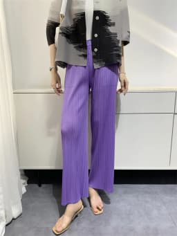 Summer New Casual Pants Simple Loose Comfortable Stretch Pleated Straight Nine Pants Women's Lightweight Fabric 90/95 Cm