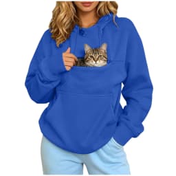Women Pet Carrier Hoodie With Pet Pocket Drawstring Long Sleeve Cat Dog Holding Pullover Solid Loose Casual Pet Lover Sweatshirt
