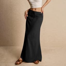 Women's Basic Versatile Drawstring Low Waist A Line Casual Skirts Sexy Tight Solid Color Bodycon Long Maxi Skirts