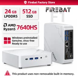 FIREBAT F1 MINI PC AMD Ryzen 5 7640HS LPDDR5 24GB RAM 512GB SSD WIFI6 BT5.2 Portable MINI-PC Windows 11  Desktop Computer