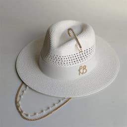 Cherry powder 2026 straw hat pearl chain DIY flat top sun hat new Korean elastic ribbon hat beach hat candy color sun hat