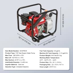 SucceBuy Gasoline Engine Water Pump 7HP 142 / 265 GPM 22ft Suction 4-Stroke Gas Powered Trash Water Transfer Pump Irrigation Use