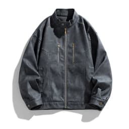 American Style Stand Collar Faux Leather Jacket Men Trend Motorcycles Casual Outwear Male Autumn Winter Loose Moto Biker Coats