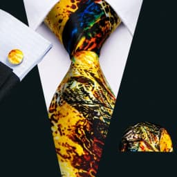 Barry.Wang Dark Gold Men Tie Silk Stripe Pocket Square Cufflinks Sets Formal Woven Neckties Business Party Designer Gifts 5702