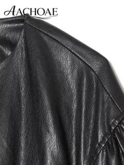 AACHOAE Women's Faux Leather Cropped Jacket Oversized Zip Up PU Leather Coat Casual Bomber Jacket Streetwear Outerwear