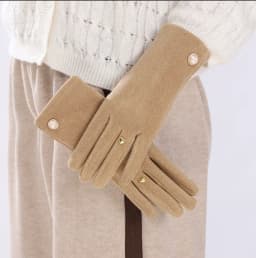 Women Winter Keep Warm Fingertips Clamshell Touch Screen Pearl Gloves Fashion Elegant Retro Luxury Fleece Soft Drive