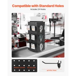 SucceBuy Rotating Pegboard Display Stand 4-Sided Spinning Peg Board Display Rack with 24 Hooks for Retail Store Jewelry Shop
