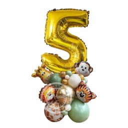 Wild Animal Balloon Tower with Gold 1-9 Number Balloon for Boy's Jungle Safari Birthday Party Decoration Forest Party Supply