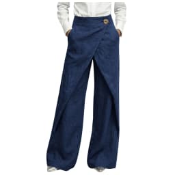 Womens Linen Wrap Wide Leg Pants High Waist Button Decor Asymmetrical Overlap Trousers Casual Loose Fit Office Lady Work Pants