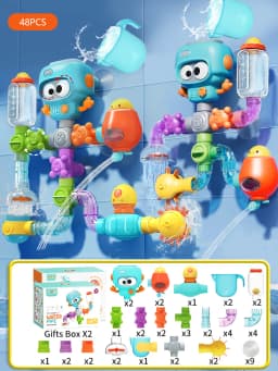 Baby Bath Toys with Strong Suction Cups Tubes Spinner Squirt Water Game Set Toddlers Kids Shower Pool for 3 Years Children Gifts