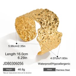 Uworld Unique Stainless Steel Metal Wide Cuff Open Bracelet Bangle 18K Gold PVD Plated Waterproof Fashion Essential Jewelr