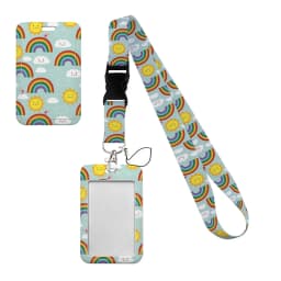 Simple Marble Heart Rainbow Card Holder with Buckle Lovely Hanging Rope ID Pass Hang Accessories Holder Lanyard Passr Case
