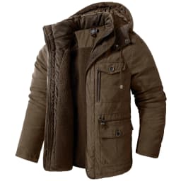 Men Oversized Hooded Lamb Fleece Parkas Men Thick Multi Pocket Mid Length Outerwear Winter Thick Parkas Males Thermal Parkas