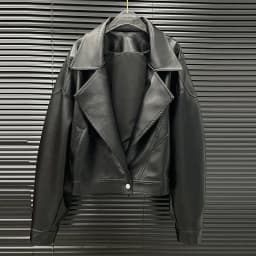 DEAT 2025 Early Autumn New Niche Back Big Bow Design Leather Jacket For Women Loose One Button Black Coat Female 11A06141