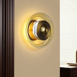 Postmodern Luxury Glass Wall Lamps for Bedroom Bedside Living Room Hotel Hallway Porch Amber Glass Wall Light Walnut Color Wood