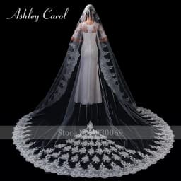 Ashley Carol Customized Wedding Veils With Comb Lace custom made length Cathedral Wedding Veil Wedding Accessories