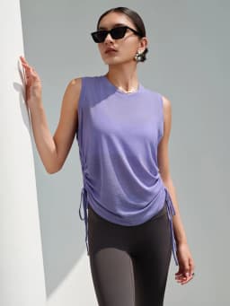 Women's Sleeveless Workout Tank Top, Loose Side Drawstring Yoga Shirt for Gym Running and Casual Fitness