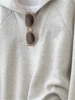 Gray Hooded Sweater Women's Loose Fit Pullover Half Zipper Collar Autumn Winter New Style Lazy Hatless Outerwear Top