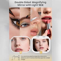 Makeup Mirror with Lights, 1X/10X Magnification Double Sided Portable Foldable Lighted Travel Mirror 3 Color Lighting for Gifts