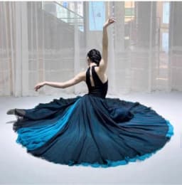 Black White Double Layered Chiffon Skirt 360 Degree Rotation Dance Costume New Style Human World Dancewear Maxi Skirt