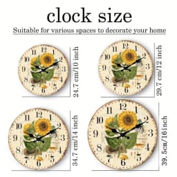 1pc Retro Wood Wall Clock, Two Sunflower Flower Design Wall Clock, Non-Ticking Silent Wall Clock, Home Living Room Decoration