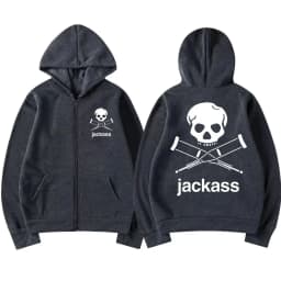 Jackass Logo Graphic Printed Black Zip Hoodie Classic Vintage Sweatshirt Coat Men Women Oversized Casual Loose Cardigan Hoodies