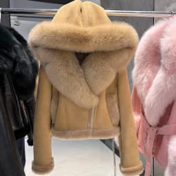 YOLOAgain 2025 Winter Warm Hooded Suede Shearling Jacket Coat Women Real Fox Fur Jacket