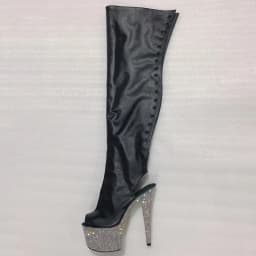 Gold Gothic Stripper Heels Over The Knee Boots 7Inch Fringe Rhinestone High Heels Exotic Dancer 17cm Over The Knee Boots Catwalk
