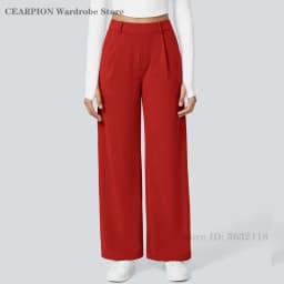 Womens Solid Color Straight Pant Loose Stretch Yoga Pants with Pockets Streetwear Outdoor Sports Pants Joggers Baggy Trousers