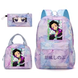 Kochou Shinobu Print School Backpack Set with Lunch Bag Pencil Case for Girls Kids Student Bookbag